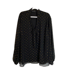 NWOT INC International Concepts Top Sz 4X Plus Semi-Sheer Black Gold Metallic